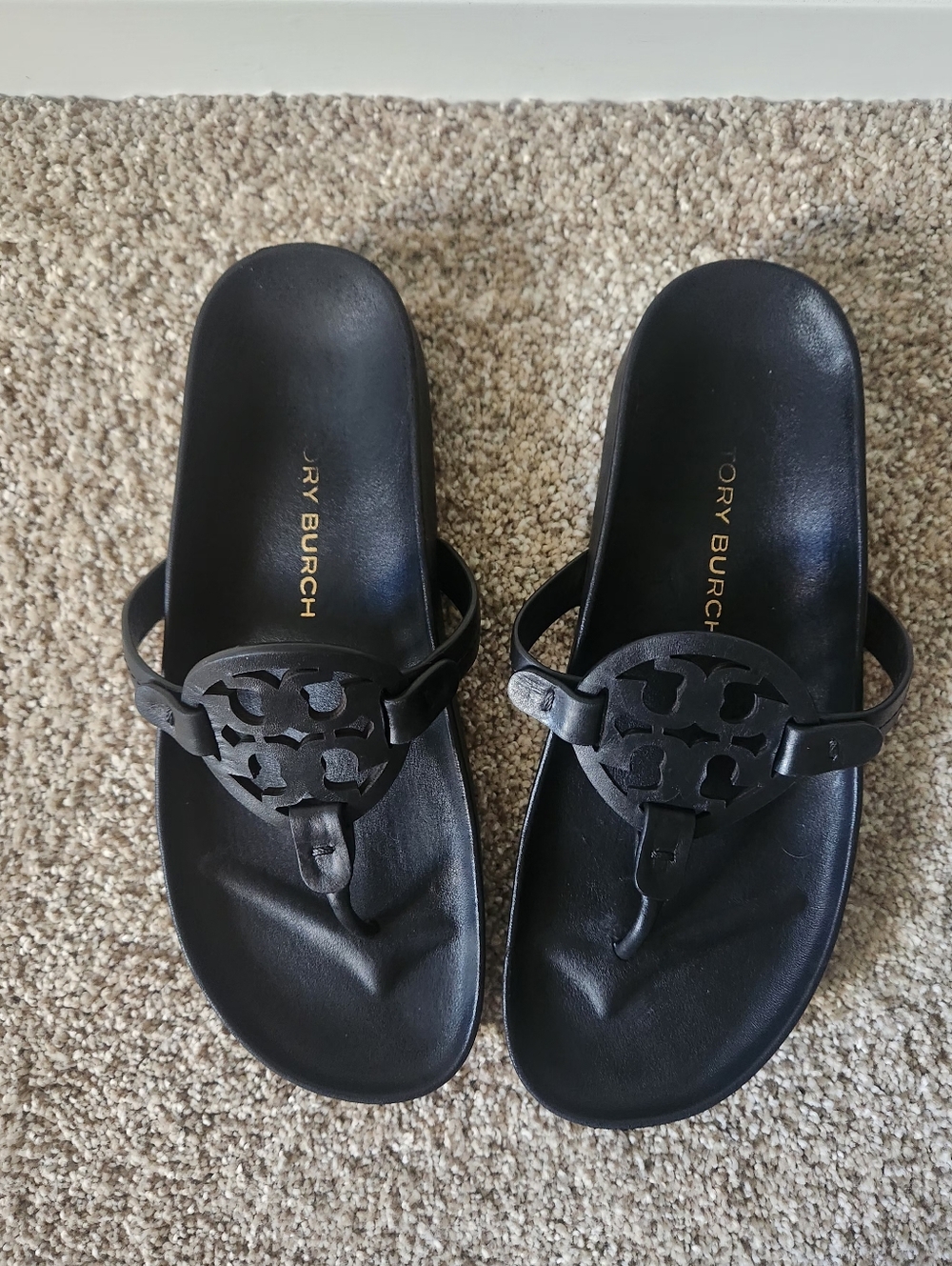 Tory Burch Black Cloud Miller Logo Thong Sandals